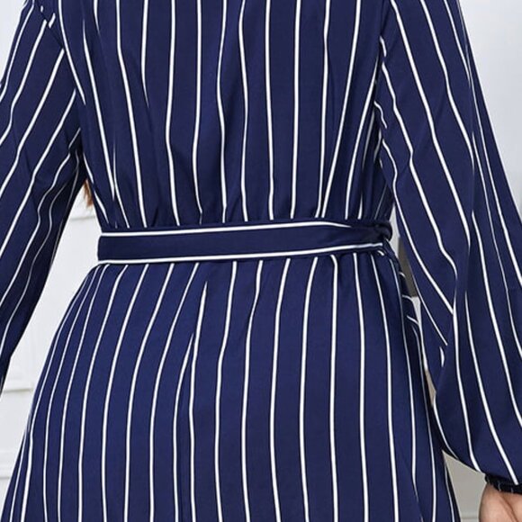 Melo Apparel Plus Size Striped Surplice Neck Long Sleeve Dress - Picture 6 of 7